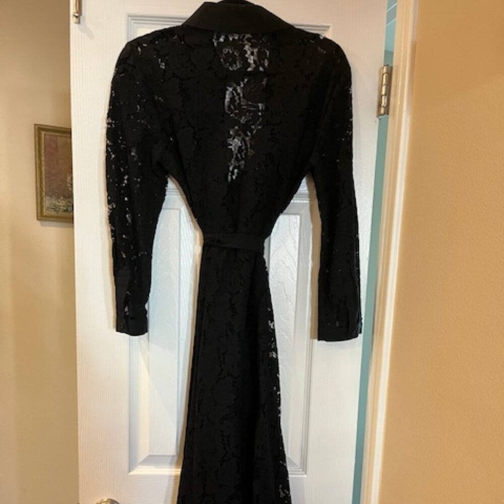 Zara long lace floral dress with collar black / shirtdress